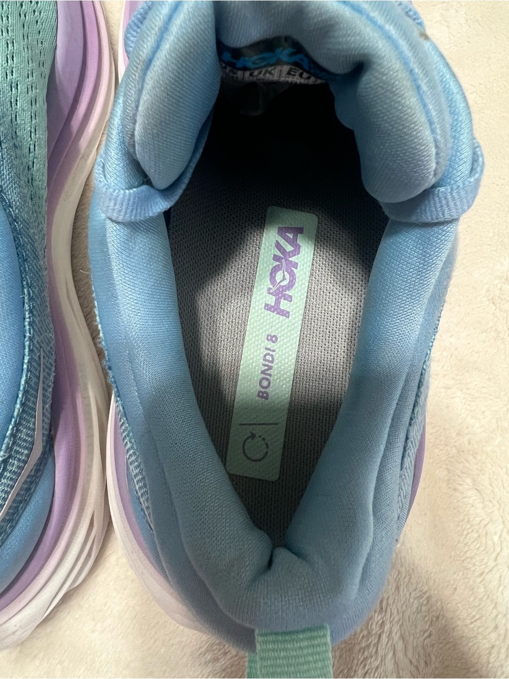 HOKA Bondi 8 Women’s 7.5 Blue Aqua Purple Max Cushion Running Walking Shoes - Picture 7 of 9